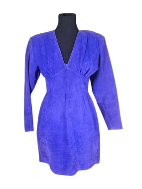 Vintage 1980s BIN-BIN Leather California Purple Suede Open Back Dress L
